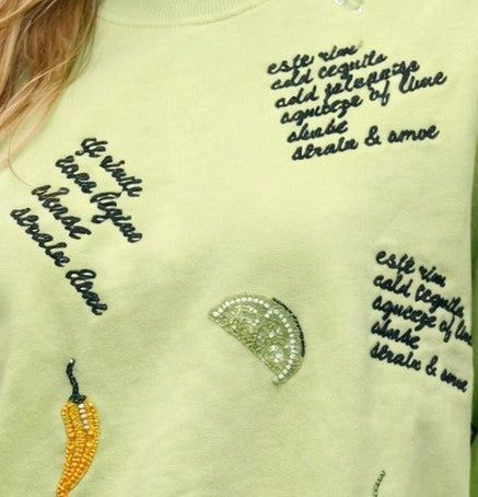 Queen of Sparkles Lime Green Spicy Margarita Recipe Icon Sweatshirt-sweatshirt-Queen Of Sparkles-Deja Nu Boutique, Women's Fashion Boutique in Lampasas, Texas