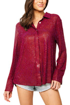 Queen of Sparkles Maroon Rhinestone Button Up Top-shirts-Queen Of Sparkles-Deja Nu Boutique, Women's Fashion Boutique in Lampasas, Texas