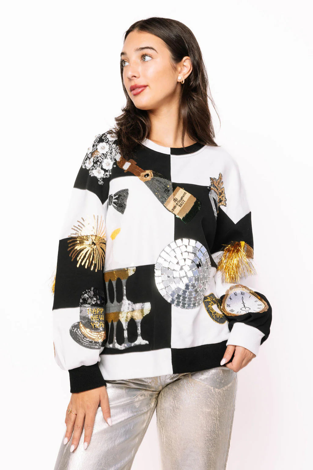 Queen of Sparkles Multi Checkered NYE Icon Sweatshirt-sweatshirt-Queen Of Sparkles-Deja Nu Boutique, Women's Fashion Boutique in Lampasas, Texas
