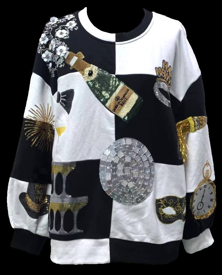Queen of Sparkles Multi Checkered NYE Icon Sweatshirt-sweatshirt-Queen Of Sparkles-Deja Nu Boutique, Women's Fashion Boutique in Lampasas, Texas