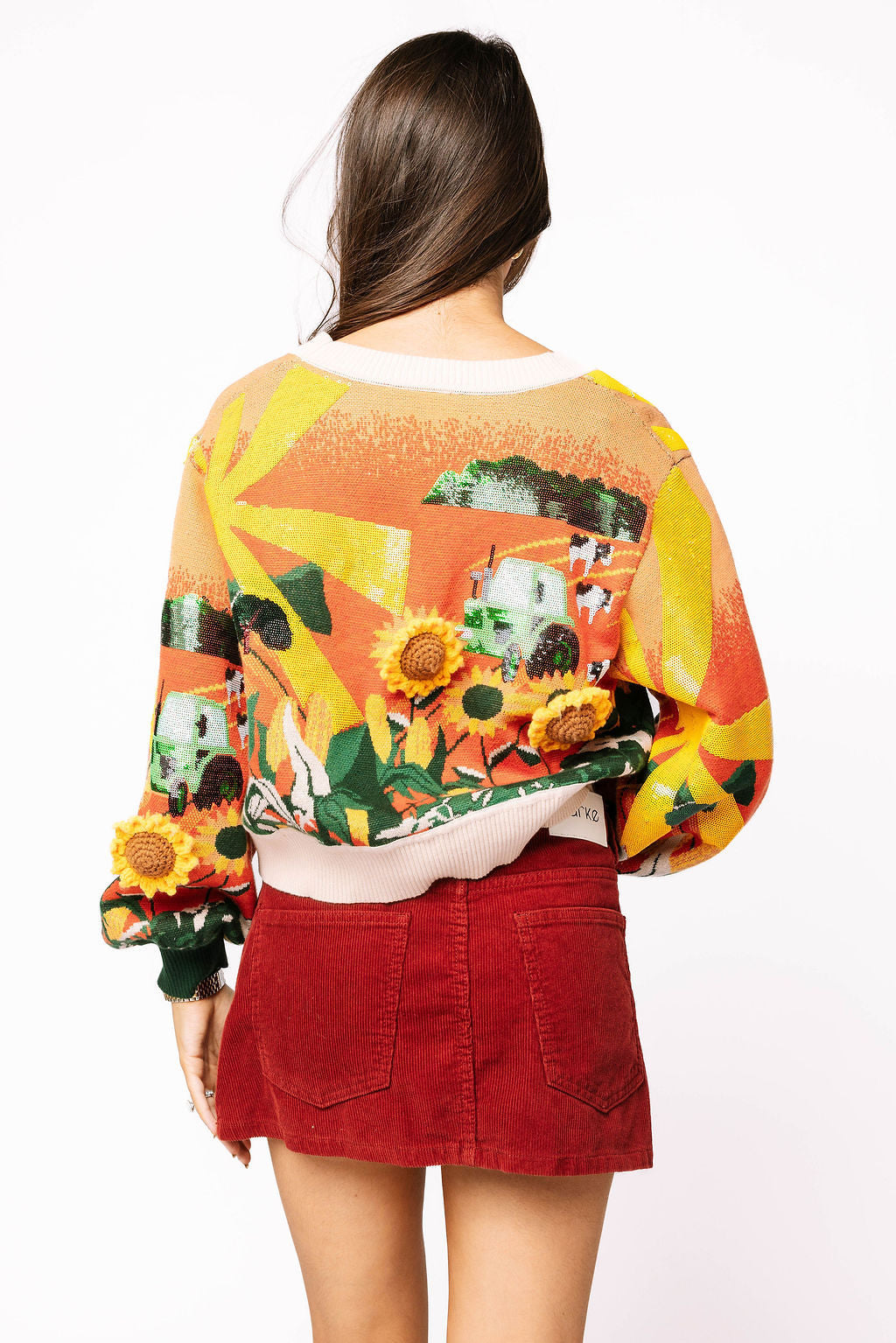 Queen of Sparkles Multi Farm Scene Button-Up Cardigan with 3D Knit Sunflowers-Cardigans & Kimonos-Queen Of Sparkles-Deja Nu Boutique, Women's Fashion Boutique in Lampasas, Texas