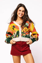 Queen of Sparkles Multi Farm Scene Button-Up Cardigan with 3D Knit Sunflowers-Cardigans & Kimonos-Queen Of Sparkles-Deja Nu Boutique, Women's Fashion Boutique in Lampasas, Texas