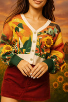 Queen of Sparkles Multi Farm Scene Button-Up Cardigan with 3D Knit Sunflowers-Cardigans & Kimonos-Queen Of Sparkles-Deja Nu Boutique, Women's Fashion Boutique in Lampasas, Texas