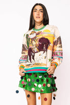 Queen of Sparkles Multi Vintage Cowboy Santa Sweatshirt-Tops-Queen Of Sparkles-Deja Nu Boutique, Women's Fashion Boutique in Lampasas, Texas