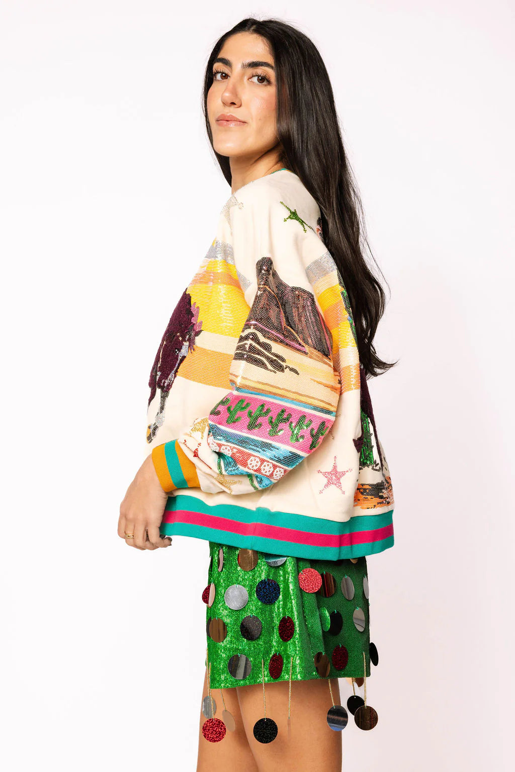 Queen of Sparkles Multi Vintage Cowboy Santa Sweatshirt-Tops-Queen Of Sparkles-Deja Nu Boutique, Women's Fashion Boutique in Lampasas, Texas