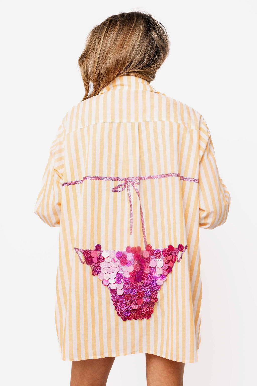 Queen of Sparkles Orange Stripe Pink Paillette Bikini Tunic-Cover Up-Queen Of Sparkles-Deja Nu Boutique, Women's Fashion Boutique in Lampasas, Texas