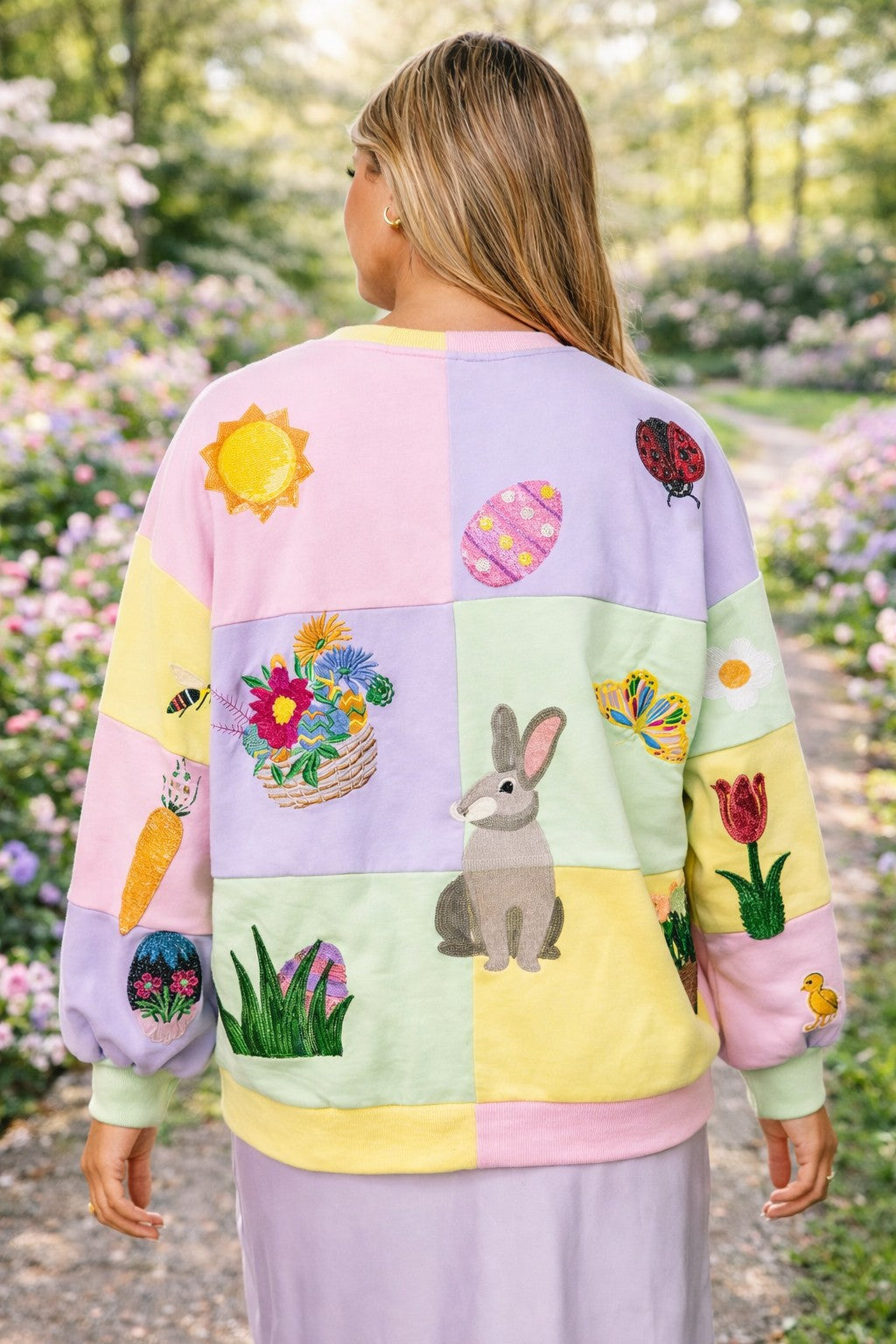 Queen of Sparkles Pastel Colorblock Easter Icon Sweatshirt-sweatshirt-Queen Of Sparkles-Deja Nu Boutique, Women's Fashion Boutique in Lampasas, Texas