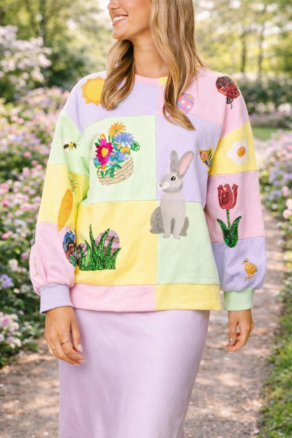 Queen of Sparkles Pastel Colorblock Easter Icon Sweatshirt-sweatshirt-Queen Of Sparkles-Deja Nu Boutique, Women's Fashion Boutique in Lampasas, Texas