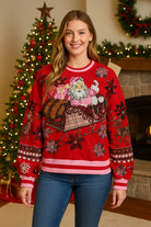 Queen of Sparkles Red & Pink Vintage Poinsettia Santa Sequin Sweatshirt-Sweaters-Queen Of Sparkles-Deja Nu Boutique, Women's Fashion Boutique in Lampasas, Texas