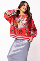 Queen of Sparkles Red & Pink Vintage Poinsettia Santa Sequin Sweatshirt-Sweaters-Queen Of Sparkles-Deja Nu Boutique, Women's Fashion Boutique in Lampasas, Texas