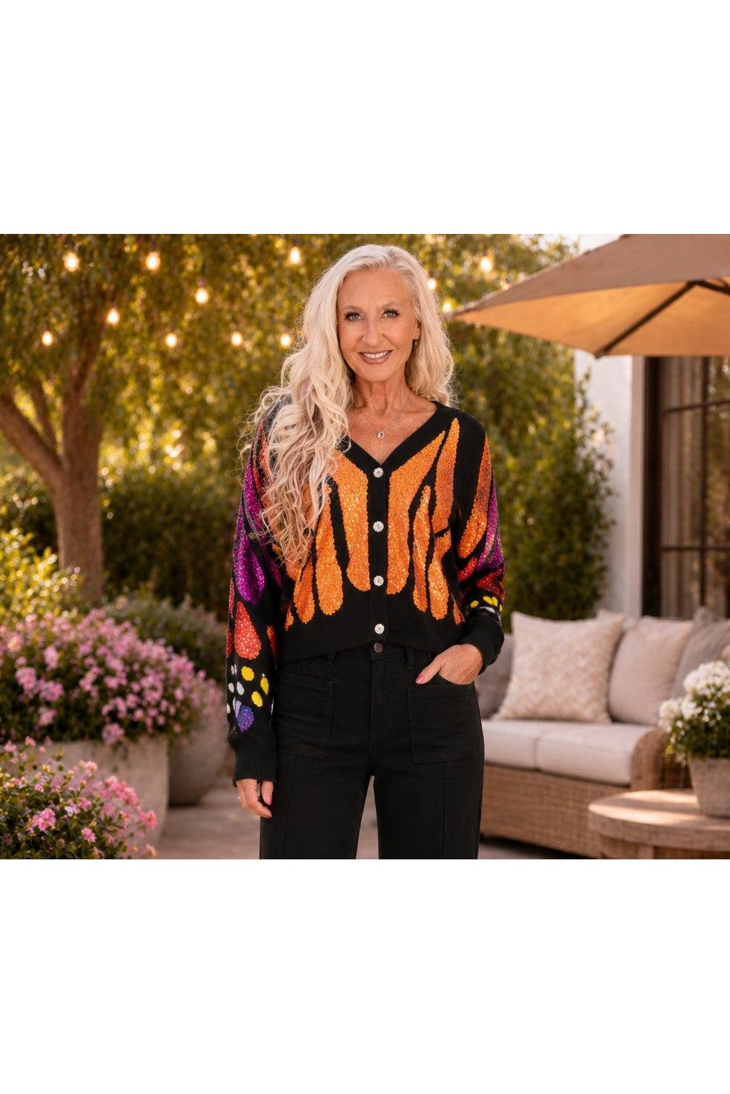 Queen of Sparkles Sequin Butterfly Wing Cardigan-Cardigans & Kimonos-Queen Of Sparkles-Deja Nu Boutique, Women's Fashion Boutique in Lampasas, Texas