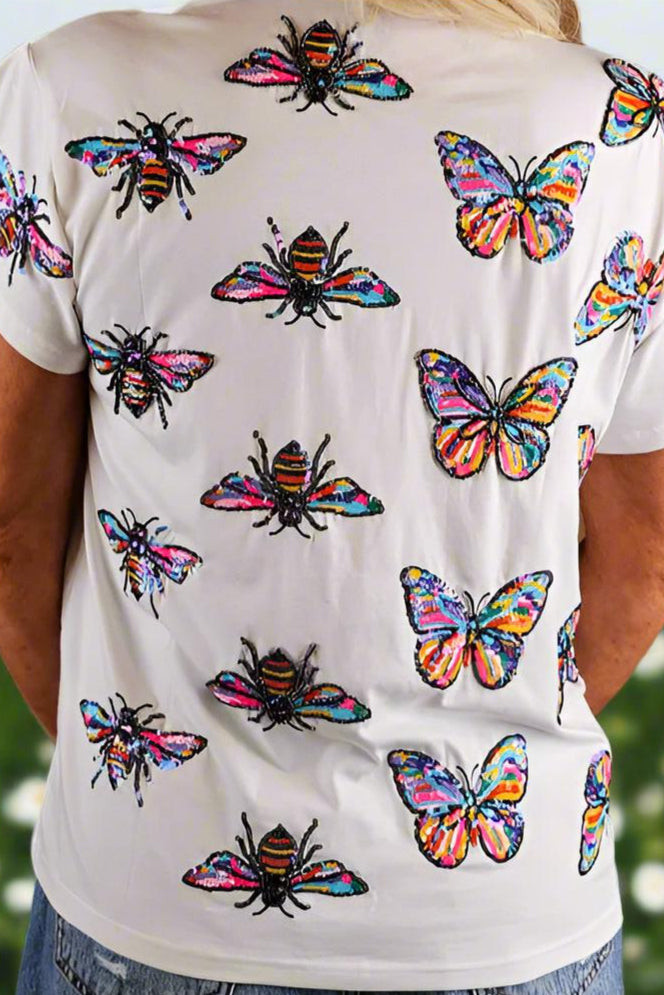 ✨ Queen of Sparkles White Rainbow Butterfly & Bee Tee ✨-Tops-Queen Of Sparkles-Deja Nu Boutique, Women's Fashion Boutique in Lampasas, Texas