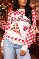 Queen of Sparkles White & Red Checkered “That’s Amore” Pizza & Wine Sweater-Sweaters-Queen Of Sparkles-Deja Nu Boutique, Women's Fashion Boutique in Lampasas, Texas
