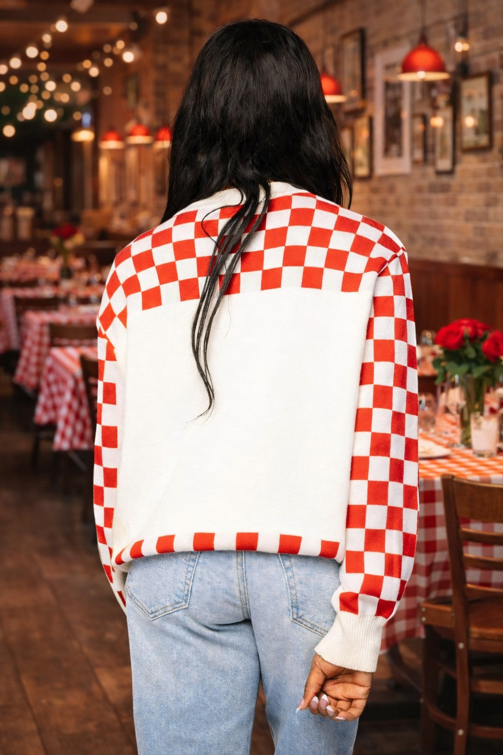 Queen of Sparkles White & Red Checkered “That’s Amore” Pizza & Wine Sweater-Sweaters-Queen Of Sparkles-Deja Nu Boutique, Women's Fashion Boutique in Lampasas, Texas