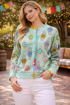 Queen of Sparkles Aqua Colorblock Trim Multi Watch Button-Up Cardigan-Cardigans & Kimonos-Queen Of Sparkles-Deja Nu Boutique, Women's Fashion Boutique in Lampasas, Texas