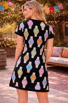 Queen of Sparkles Black Button Up Multi Watch Knit Short Sleeve Dress-mini dress-Queen Of Sparkles-Deja Nu Boutique, Women's Fashion Boutique in Lampasas, Texas