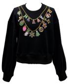 Queen of Sparkles Black Christmas Necklace Sweatshirt-sweatshirt-Queen Of Sparkles-Deja Nu Boutique, Women's Fashion Boutique in Lampasas, Texas