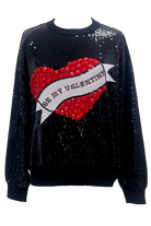 Queen of Sparkles Black Full Sequin “Be My Valentine” Jeweled Heart Sweater-Sweaters-Queen Of Sparkles-Deja Nu Boutique, Women's Fashion Boutique in Lampasas, Texas