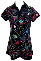 Queen of Sparkles Black Groovy Sequin Heart Collared Short Sleeve Dress-mini dress-Queen Of Sparkles-Deja Nu Boutique, Women's Fashion Boutique in Lampasas, Texas