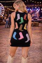 Queen of Sparkles Black Knit Multi Cowboy Boot Tank Dress-mini dress-Queen Of Sparkles-Deja Nu Boutique, Women's Fashion Boutique in Lampasas, Texas