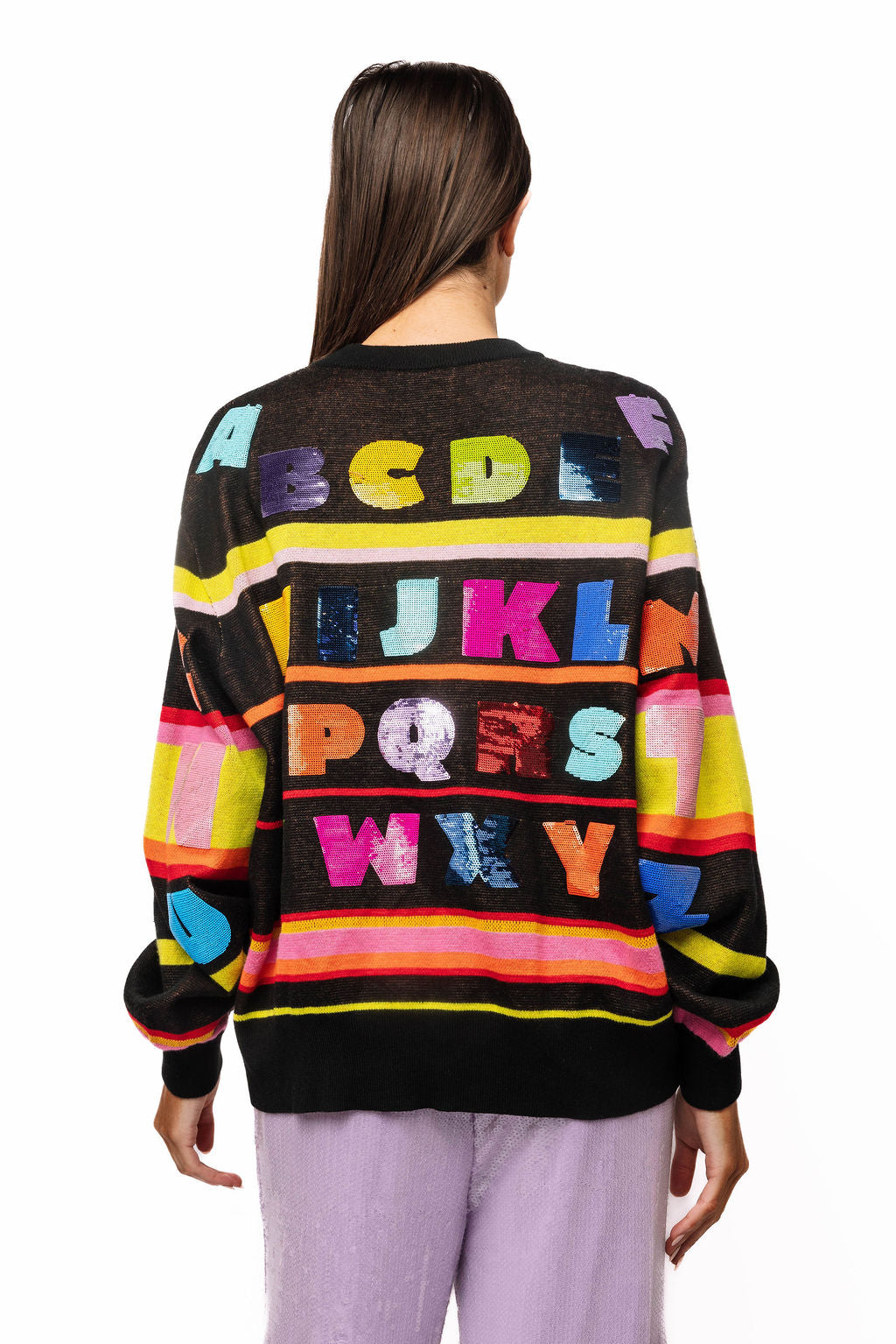 Queen of Sparkles Black Multi ABC’s Sweater-Sweaters-Queen Of Sparkles-Deja Nu Boutique, Women's Fashion Boutique in Lampasas, Texas