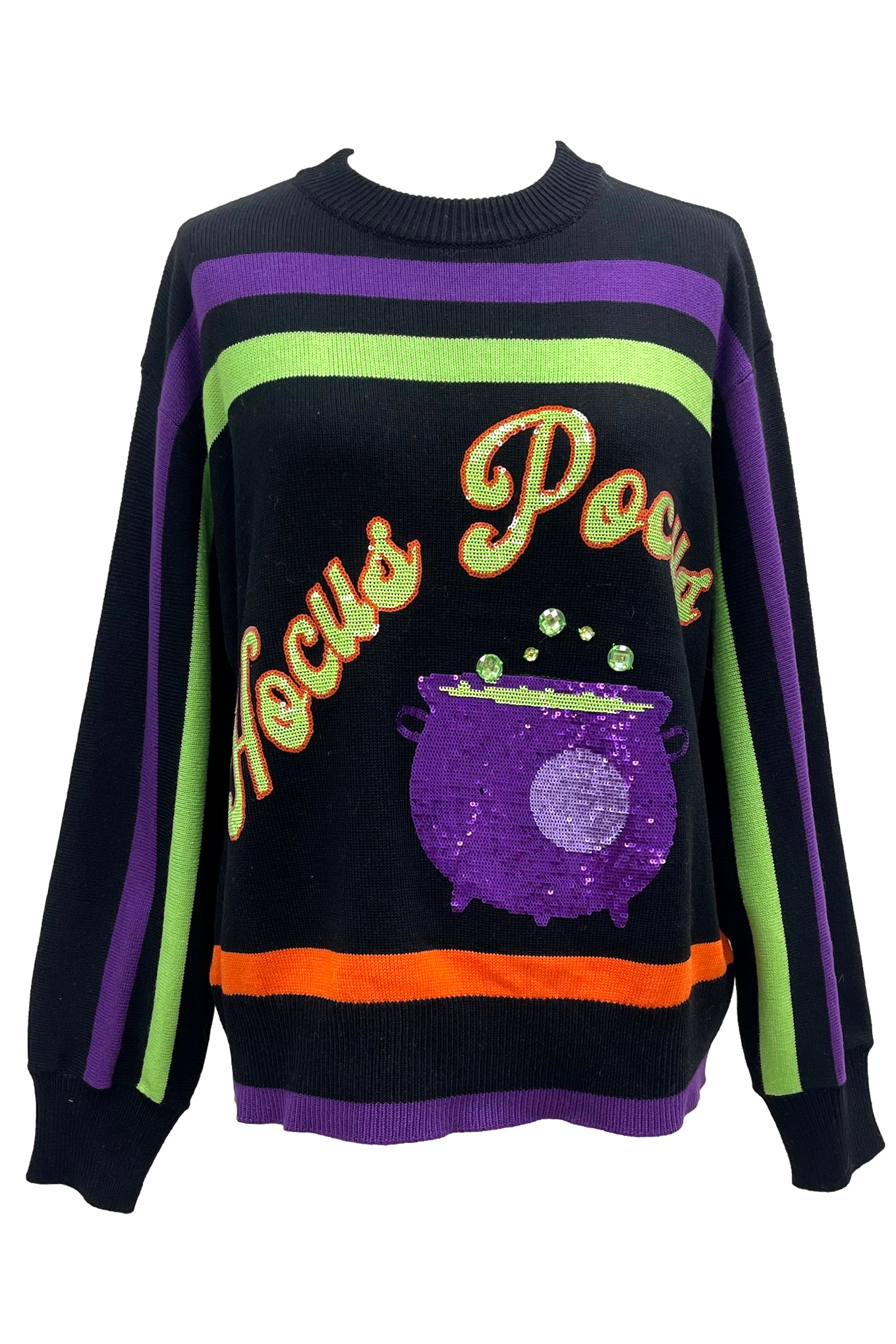 Queen of Sparkles Black, Purple, Orange & Green Stripe “Hocus Pocus” Long Sleeve Sweater-Sweaters-Queen Of Sparkles-Deja Nu Boutique, Women's Fashion Boutique in Lampasas, Texas