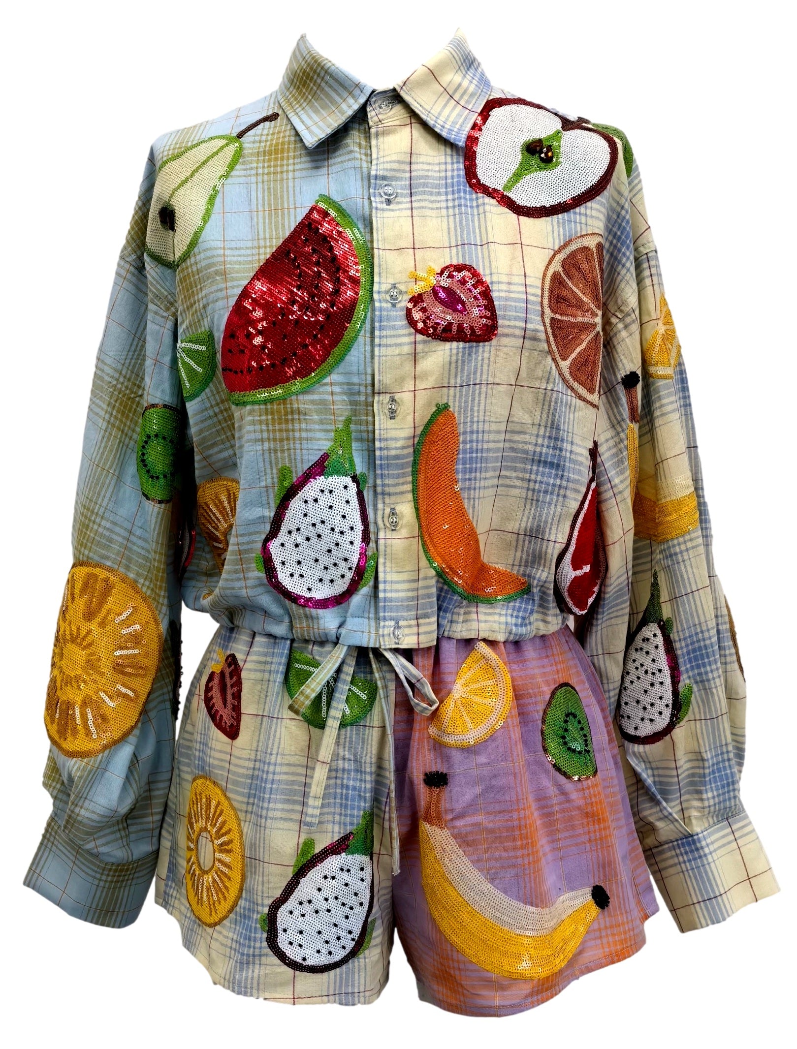 Queen of Sparkles Colorblock Plaid Fruit Shorts-Shorts-Queen Of Sparkles-Deja Nu Boutique, Women's Fashion Boutique in Lampasas, Texas