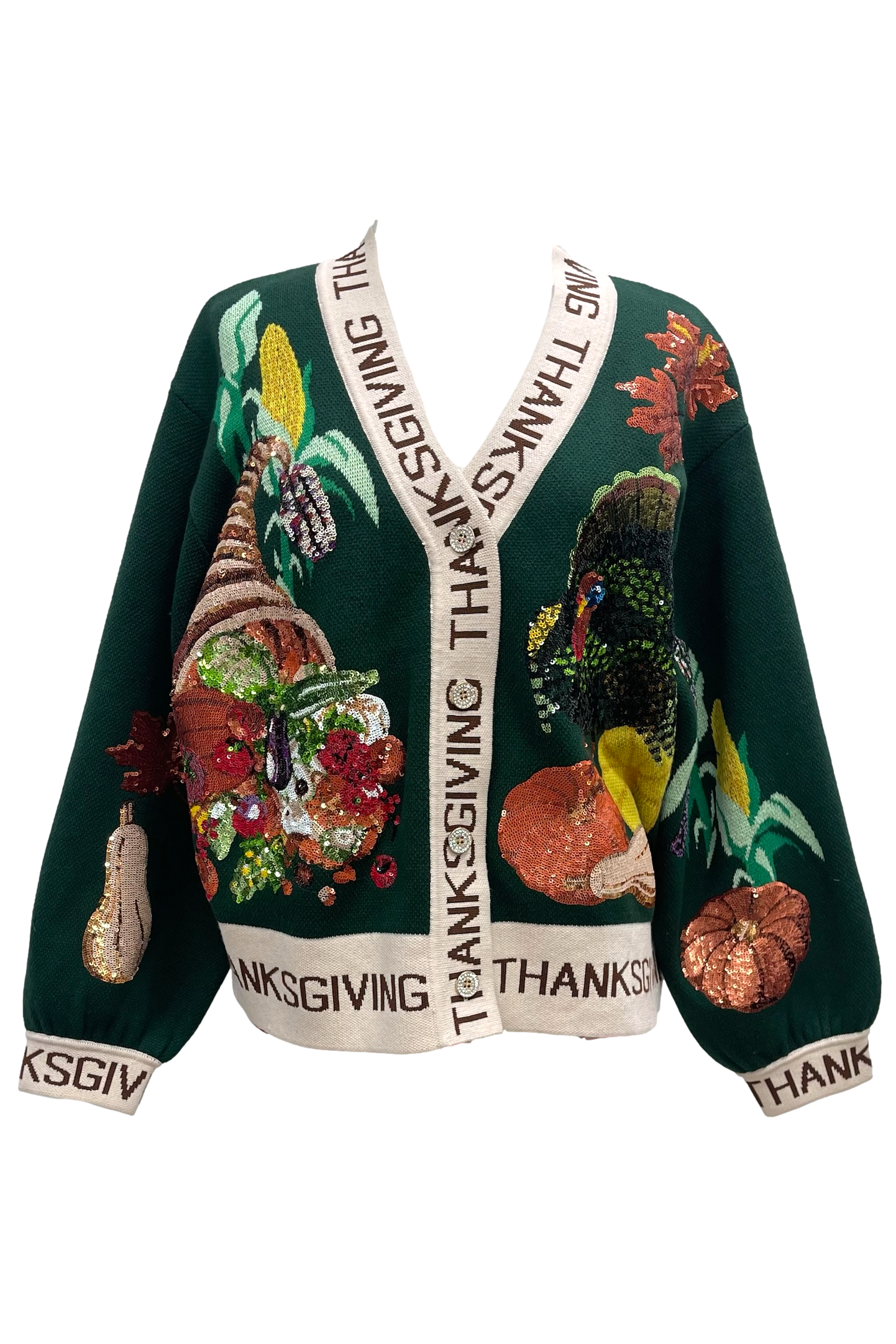 Queen of Sparkles Dark Green Thanksgiving Button Cardigan-Cardigans & Kimonos-Queen Of Sparkles-Deja Nu Boutique, Women's Fashion Boutique in Lampasas, Texas