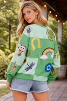 Queen of Sparkles Green Checkered Lucky Icon Sweatshirt-sweatshirt-Queen Of Sparkles-Deja Nu Boutique, Women's Fashion Boutique in Lampasas, Texas
