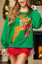 Queen of Sparkles Green Rhinestone Rudolph Wearing A Wreath Sweatshirt-Tops-Queen Of Sparkles-Deja Nu Boutique, Women's Fashion Boutique in Lampasas, Texas
