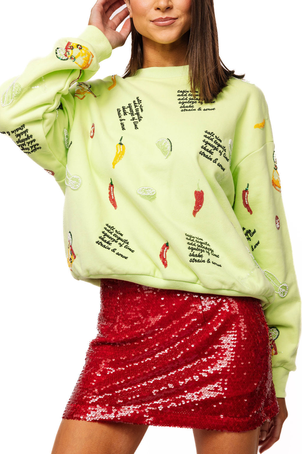 Queen of Sparkles Lime Green Spicy Margarita Recipe Icon Sweatshirt-sweatshirt-Queen Of Sparkles-Deja Nu Boutique, Women's Fashion Boutique in Lampasas, Texas