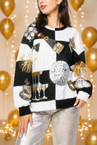 Queen of Sparkles Multi Checkered NYE Icon Sweatshirt-sweatshirt-Queen Of Sparkles-Deja Nu Boutique, Women's Fashion Boutique in Lampasas, Texas