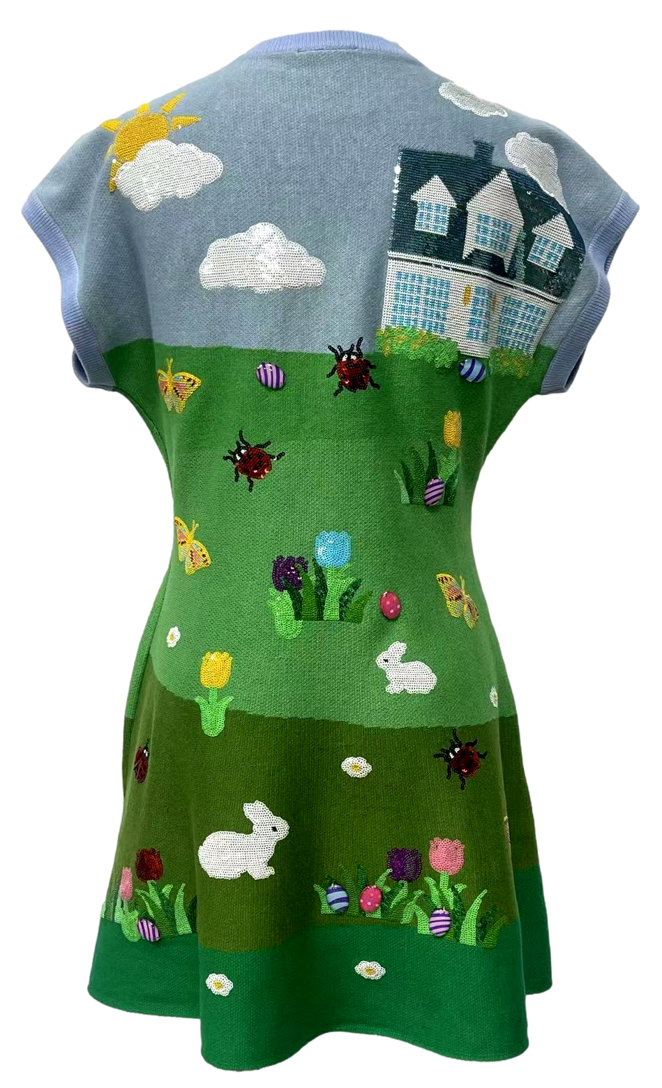 Queen of Sparkles Multi Easter Bunnies & Eggs Yard Scene Knit Dress-mini dress-Queen Of Sparkles-Deja Nu Boutique, Women's Fashion Boutique in Lampasas, Texas