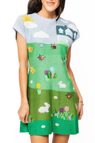 Queen of Sparkles Multi Easter Bunnies & Eggs Yard Scene Knit Dress-mini dress-Queen Of Sparkles-Deja Nu Boutique, Women's Fashion Boutique in Lampasas, Texas