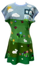 Queen of Sparkles Multi Easter Bunnies & Eggs Yard Scene Knit Dress-mini dress-Queen Of Sparkles-Deja Nu Boutique, Women's Fashion Boutique in Lampasas, Texas