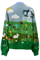 Queen of Sparkles Multi Easter Bunnies & Eggs in Yard Scene Button Up Cardigan-Cardigans & Kimonos-Queen Of Sparkles-Deja Nu Boutique, Women's Fashion Boutique in Lampasas, Texas