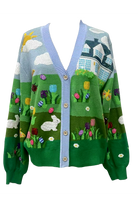 Queen of Sparkles Multi Easter Bunnies & Eggs in Yard Scene Button Up Cardigan-Cardigans & Kimonos-Queen Of Sparkles-Deja Nu Boutique, Women's Fashion Boutique in Lampasas, Texas
