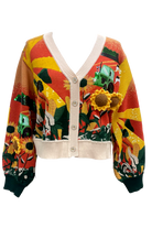 Queen of Sparkles Multi Farm Scene Button-Up Cardigan with 3D Knit Sunflowers-Cardigans & Kimonos-Queen Of Sparkles-Deja Nu Boutique, Women's Fashion Boutique in Lampasas, Texas