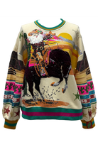 Queen of Sparkles Multi Vintage Cowboy Santa Sweatshirt-Tops-Queen Of Sparkles-Deja Nu Boutique, Women's Fashion Boutique in Lampasas, Texas