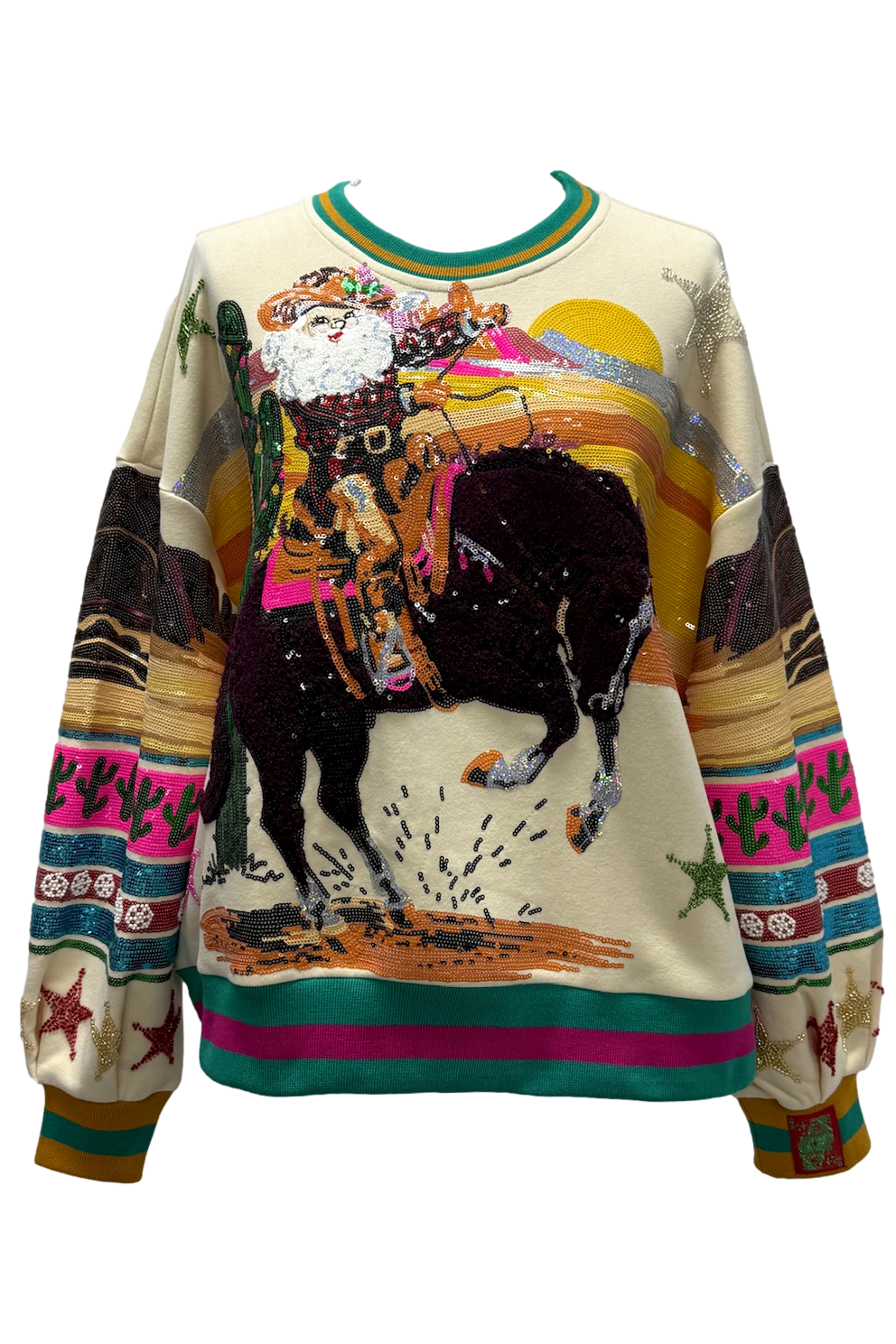 Queen of Sparkles Multi Vintage Cowboy Santa Sweatshirt-Tops-Queen Of Sparkles-Deja Nu Boutique, Women's Fashion Boutique in Lampasas, Texas