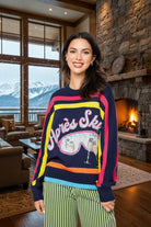 Queen of Sparkles Navy Multi Stripe ‘Après Ski’ Goggle Stripe Sweater-Sweaters-Queen Of Sparkles-Deja Nu Boutique, Women's Fashion Boutique in Lampasas, Texas