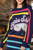 Queen of Sparkles Navy Multi Stripe ‘Après Ski’ Goggle Stripe Sweater-Sweaters-Queen Of Sparkles-Deja Nu Boutique, Women's Fashion Boutique in Lampasas, Texas