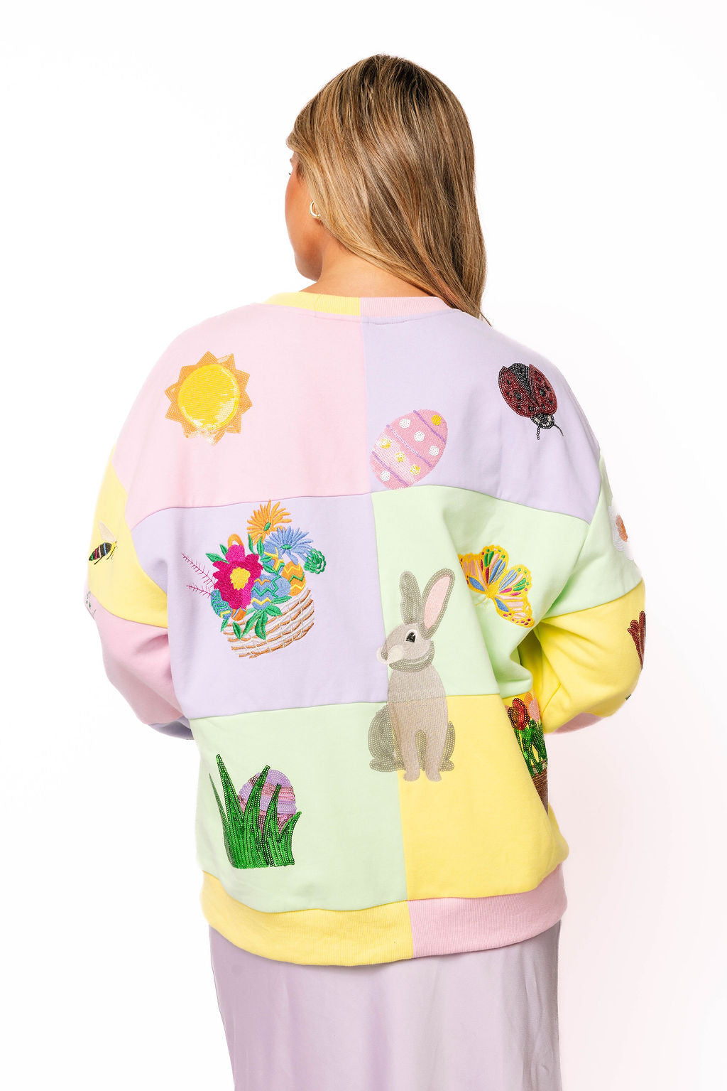 Queen of Sparkles Pastel Colorblock Easter Icon Sweatshirt-sweatshirt-Queen Of Sparkles-Deja Nu Boutique, Women's Fashion Boutique in Lampasas, Texas