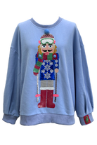 Queen of Sparkles Powder Blue Skiing Nutcracker Sweatshirt-Tops-Queen Of Sparkles-Deja Nu Boutique, Women's Fashion Boutique in Lampasas, Texas
