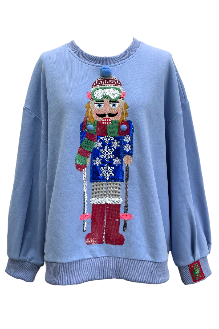 Queen of Sparkles Powder Blue Skiing Nutcracker Sweatshirt-Tops-Queen Of Sparkles-Deja Nu Boutique, Women's Fashion Boutique in Lampasas, Texas