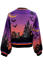 Queen of Sparkles Purple Halloween Scene Sequin Cardigan – Haunted House & Pumpkins-Cardigans & Kimonos-Queen Of Sparkles-Deja Nu Boutique, Women's Fashion Boutique in Lampasas, Texas