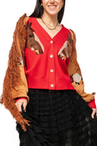 Queen of Sparkles Red Rose & Fringe Horse Sleeve Button Up Cardigan-Cardigans & Kimonos-Queen Of Sparkles-Deja Nu Boutique, Women's Fashion Boutique in Lampasas, Texas