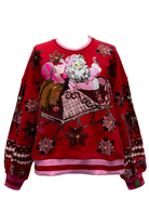 Queen of Sparkles Red & Pink Vintage Poinsettia Santa Sequin Sweatshirt-Sweaters-Queen Of Sparkles-Deja Nu Boutique, Women's Fashion Boutique in Lampasas, Texas