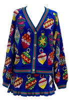 Queen of Sparkles Royal Blue Multi Jeweled Ornament Button Up Cardigan-Cardigans & Kimonos-Queen Of Sparkles-Deja Nu Boutique, Women's Fashion Boutique in Lampasas, Texas