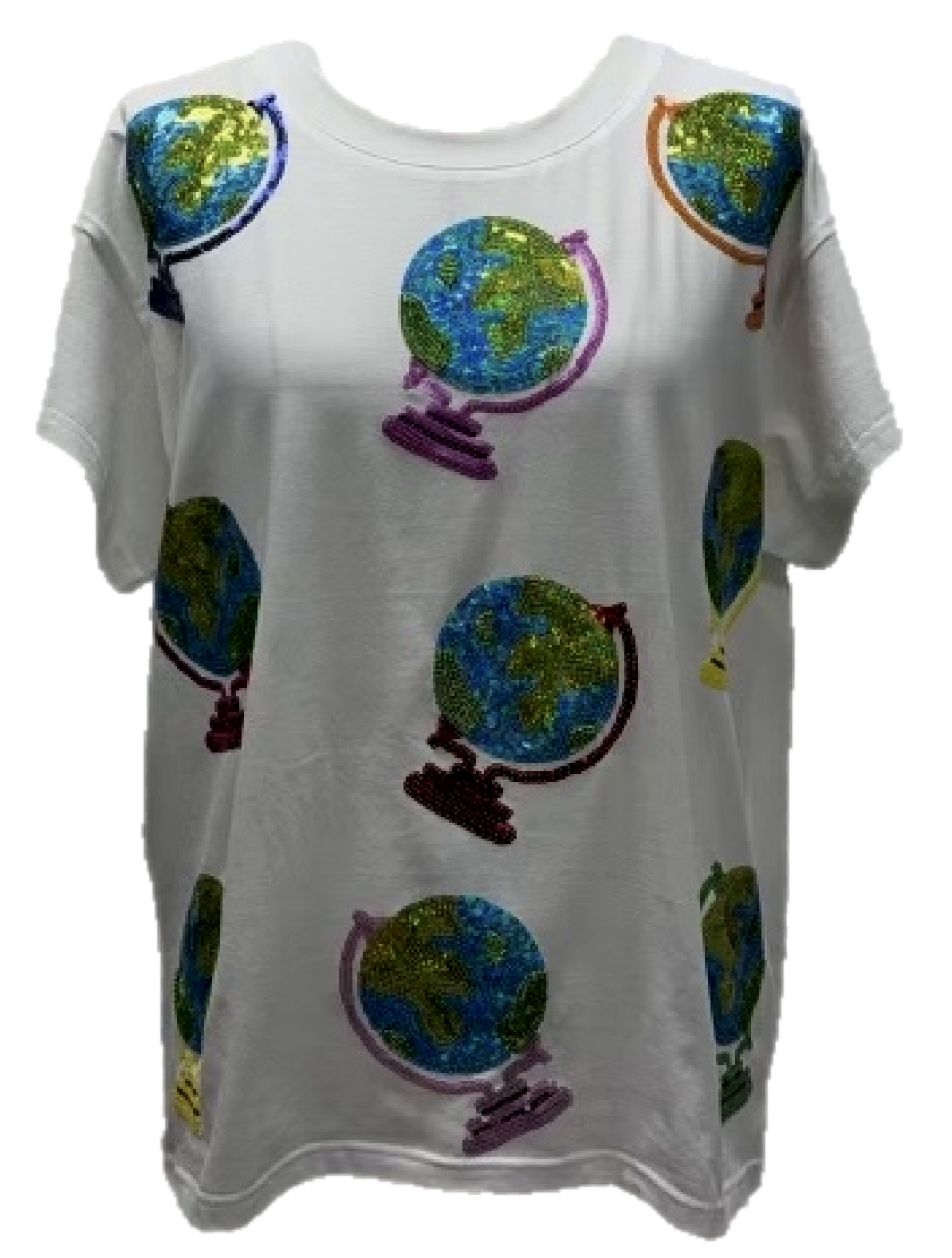 Queen of Sparkles White Globe Tee-shirts-Queen Of Sparkles-Deja Nu Boutique, Women's Fashion Boutique in Lampasas, Texas